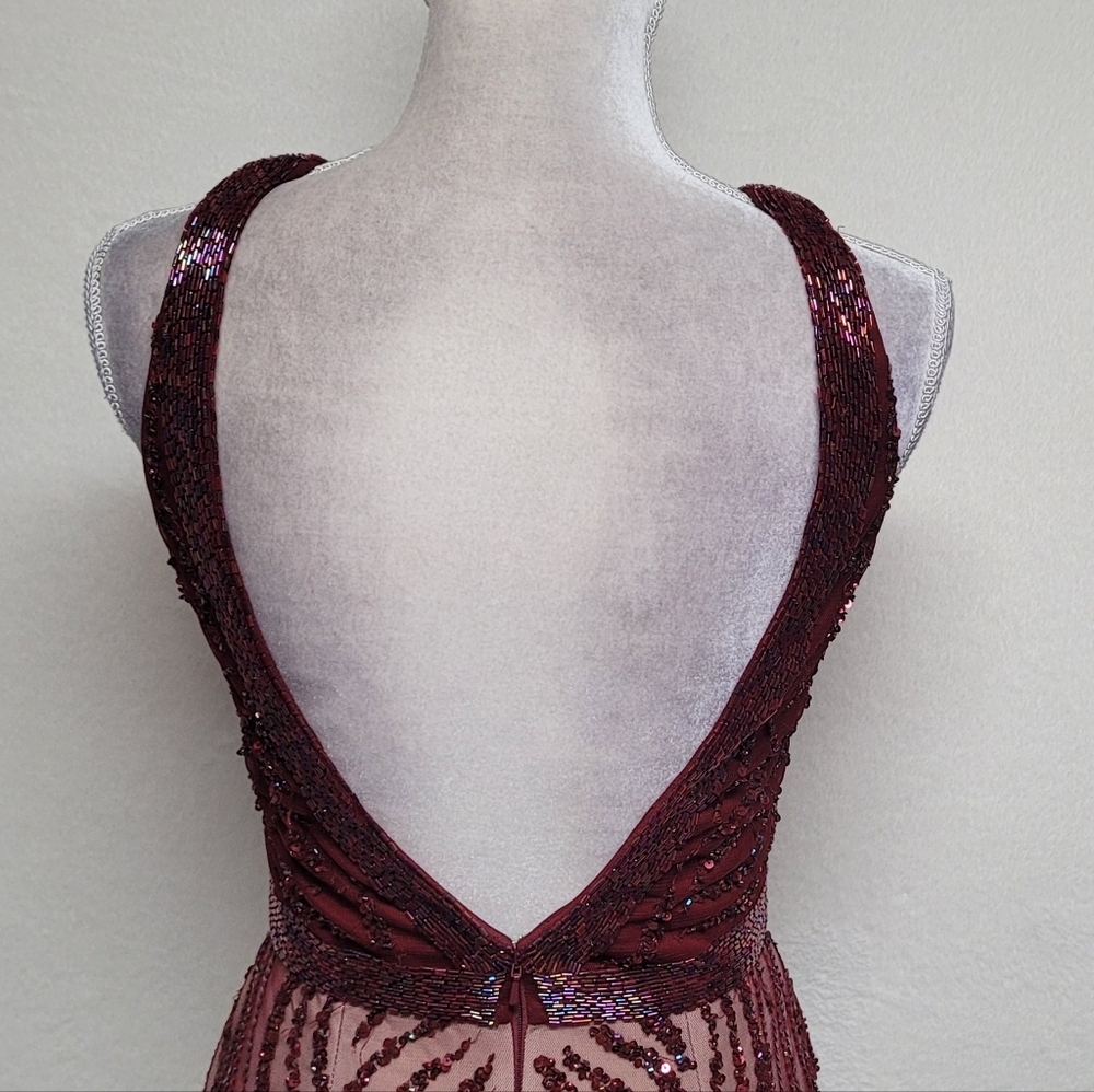 Zasa Karishma Creation Burgundy Sequin Beaded Backless Maxi Mermaid Dress 6 - Picture 8 of 11